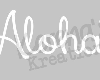 May include: White cursive text that reads "Aloha's" with a white flower graphic to the right.