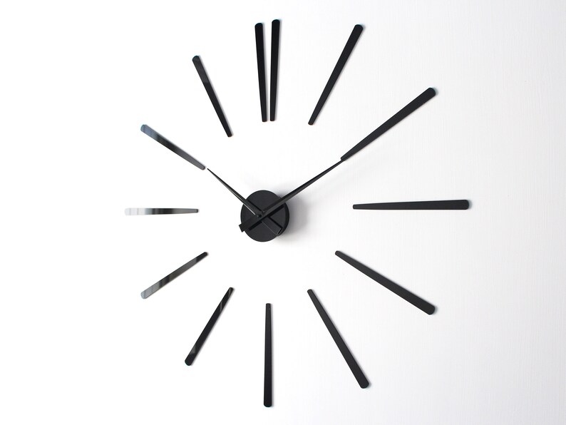 Large Modern Wall Clock Black Elegance Huge Interior Design Etsy