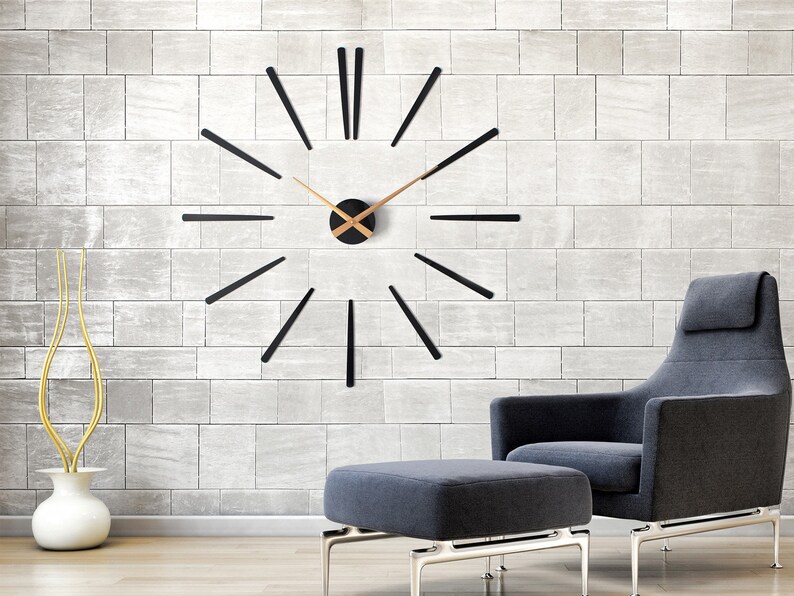 Large Modern Wall Clock Gold Elegance Huge Home Decor