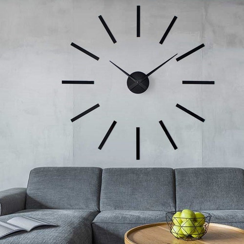 Black Minimalist Large Wall Clock Modern Design Wall Clock Etsy