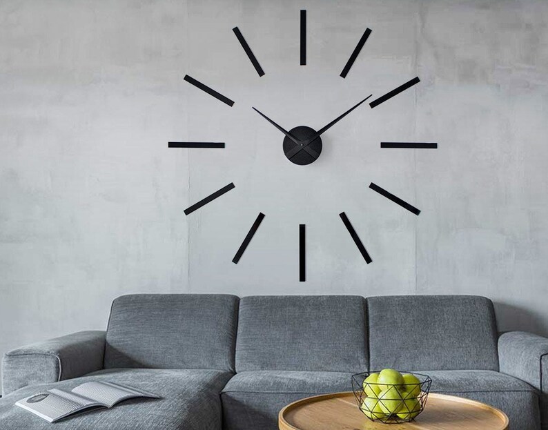 Large Modern Wall Clock Black Z983 Huge Interior Design Etsy