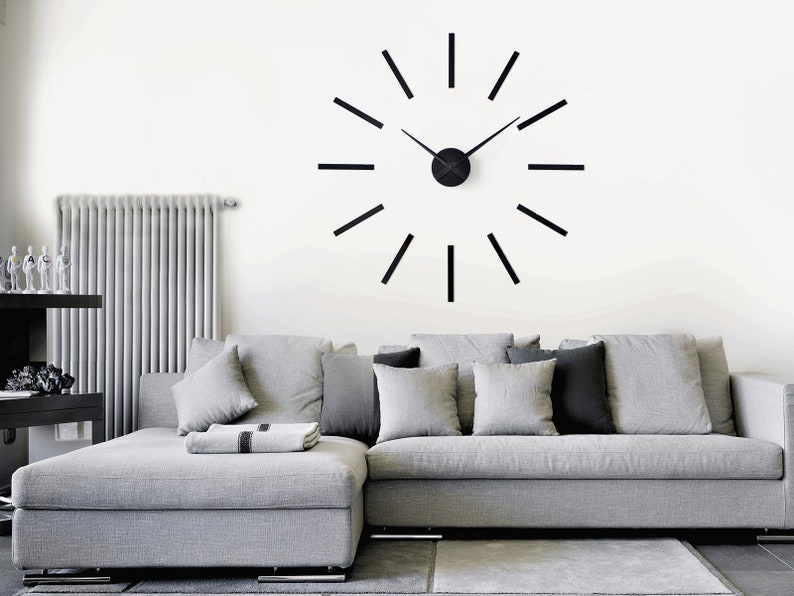 Large Modern Wall Clock Black Z983 Huge Interior Design Etsy
