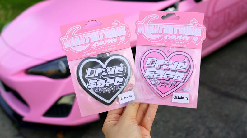 Drive Safe Heart Car Air Freshener - Strawberry or Black Ice Scent Y2K image 1
