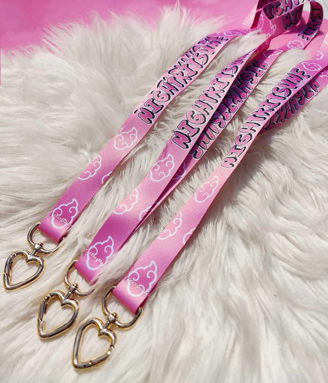 Pink Cloud Lanyard - Anime Style With Gold Heart Clip - Etsy