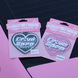 Drive Safe Heart Car Air Freshener - Strawberry or Black Ice Scent Y2K image 3