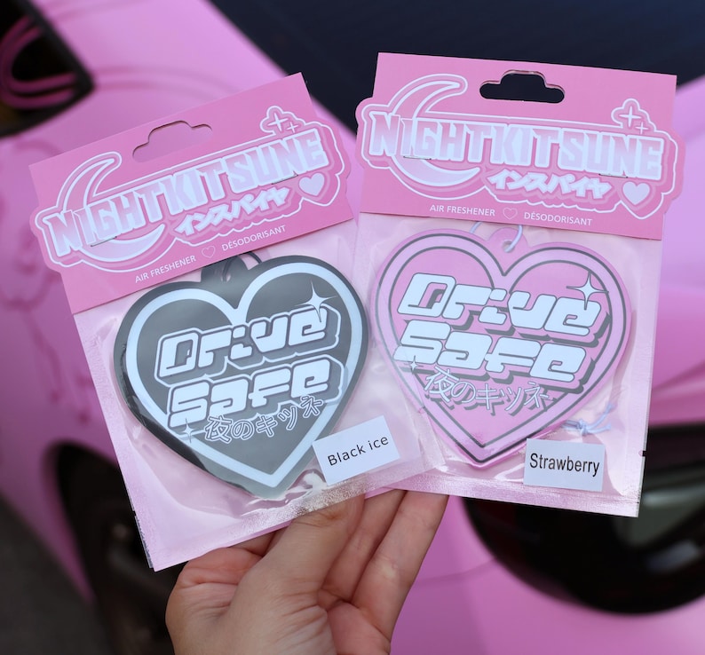 Drive Safe Heart Car Air Freshener - Strawberry or Black Ice Scent Y2K image 2