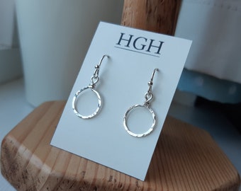 Handmade hammered silver minimalist circle earrings