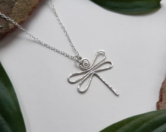 Sterling silver hammered dragonfly pendant