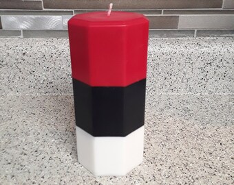Octagon shaped Red Black and White Pillar Candle - Home Decor - Candle Decor - Bedroom & Bathroom Decor