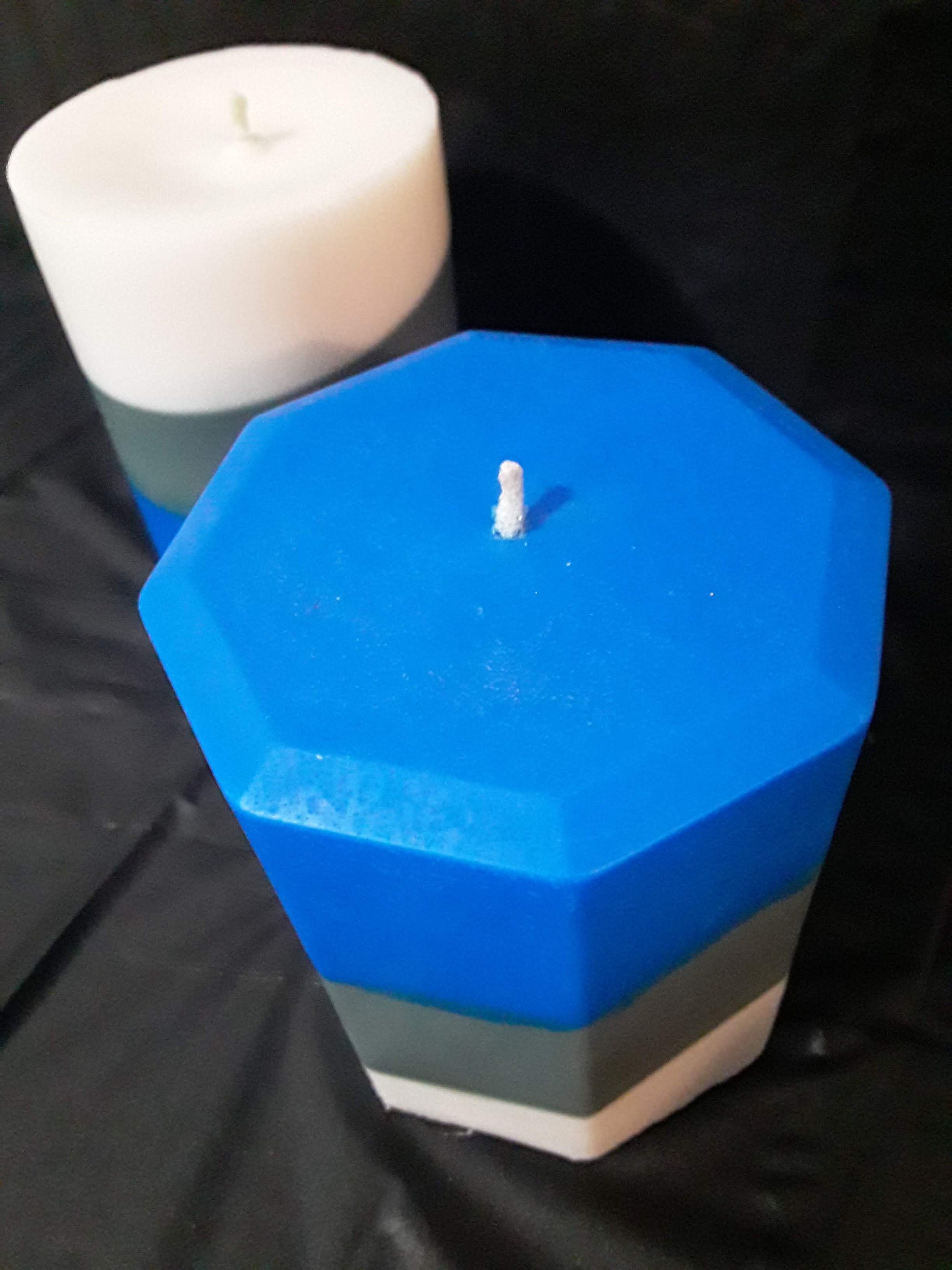 Blue Gray and White Pillar Candles Custom Pillar Candle Set Handmade