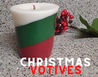 Holiday candles - Christmas candles - jumbo votive candle set of 6 - Red Green White jumbo votives