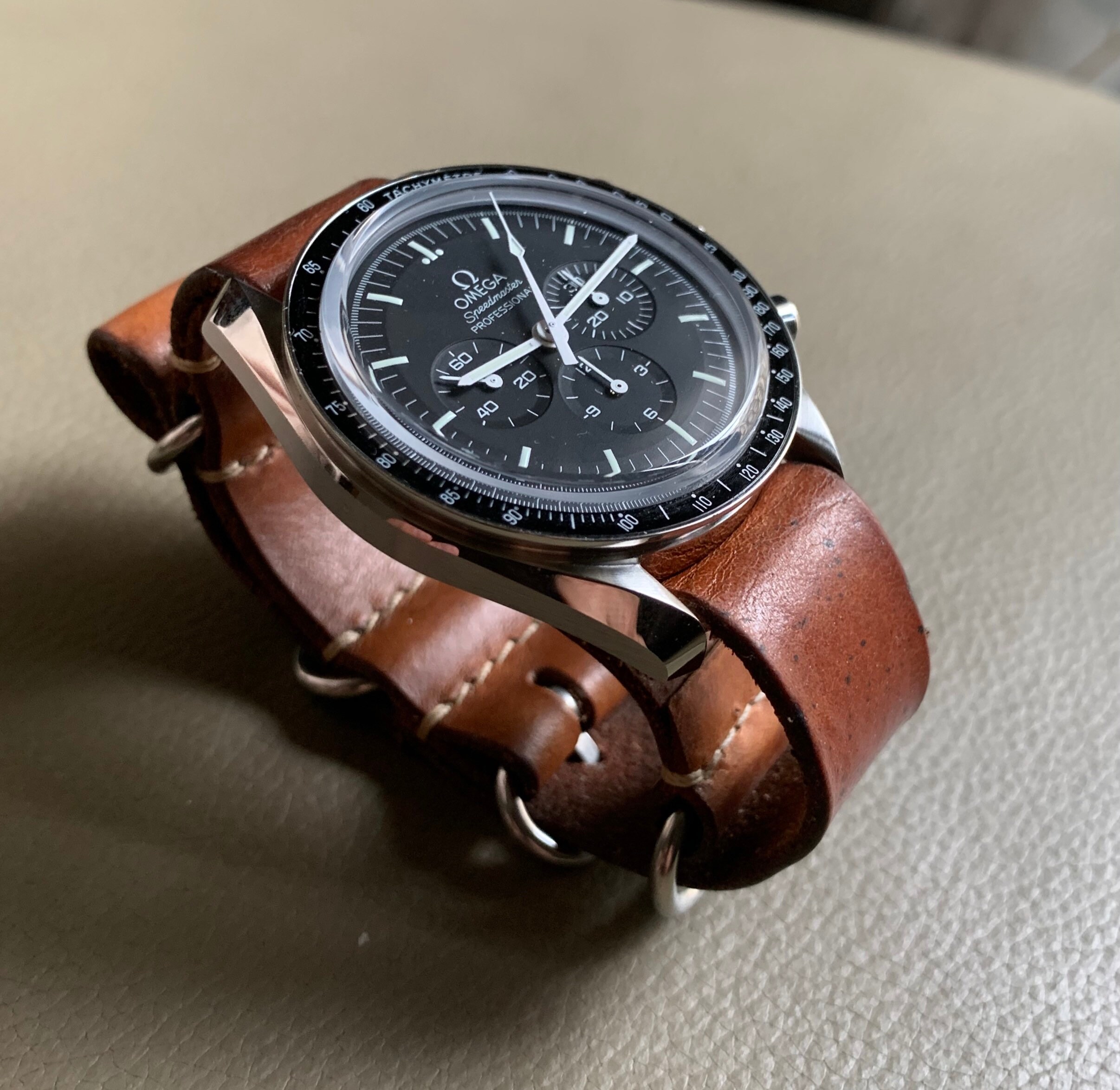 Black Leather Nato Strap 20mm