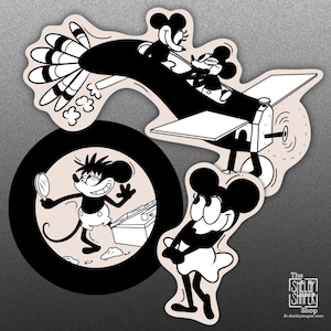 Mickey and Minnie Mouse Plane Crazy Inspired Stickers - Silent