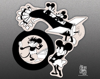 Mickey and Minnie Mouse Plane Crazy Inspired Stickers - Silent