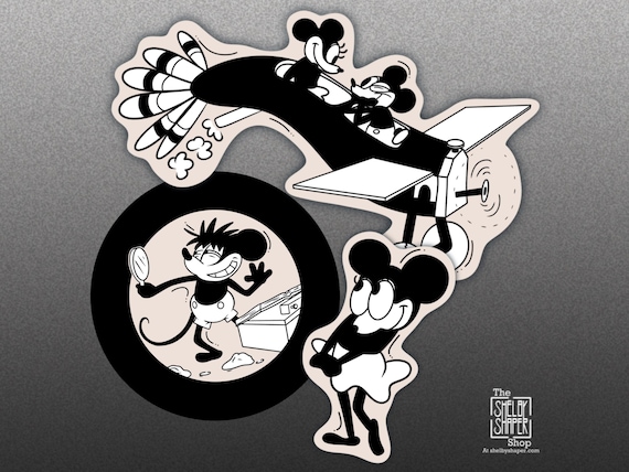 Mickey and Minnie Mouse Plane Crazy Inspired Stickers - Silent