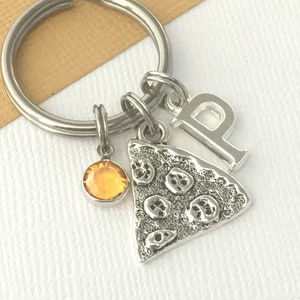 Pizza Keyring, Crystal Birthstone, Initial Letter Personalised Cheese Food Keyring, Pizza Slice Hut Birthday Present, Foodie Key Ring Gift