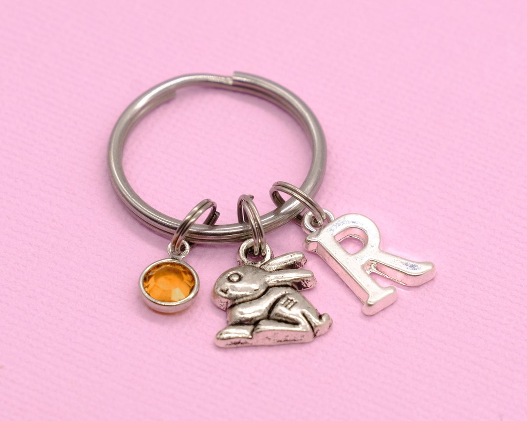 Bunny Rabbit Keyring | Crystal Birthstone, Initial Letter, Personalised ...