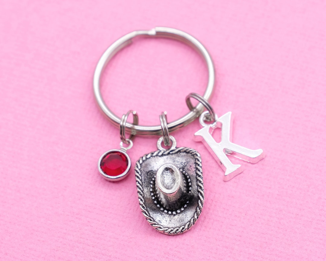 Cowboy / Cowgirl Hat Keyring | Crystal Birthstone, Personalised Initial ...
