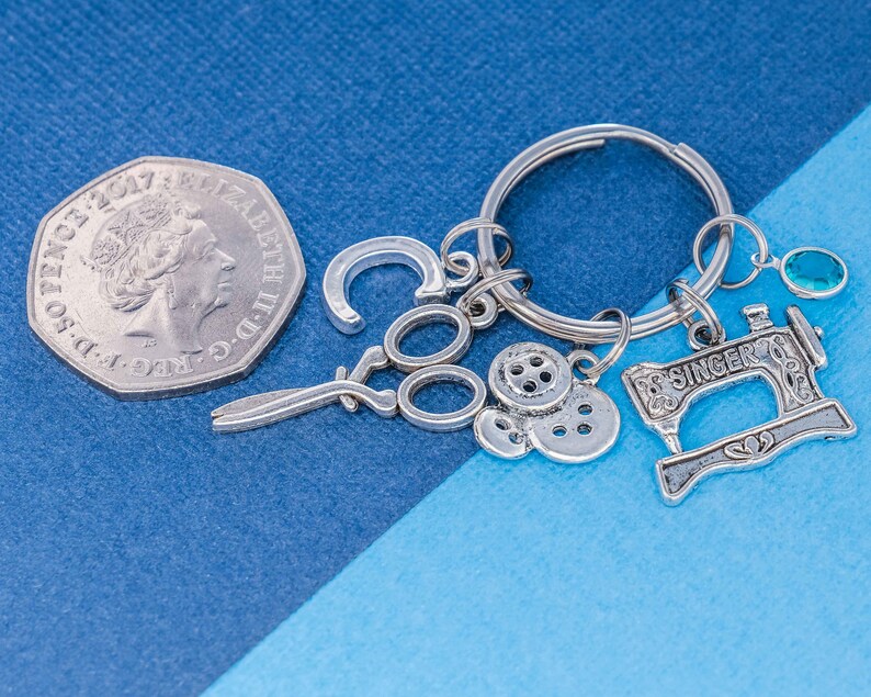 Seamstress Sewing Machine Keyring Monogram Initial Letter Etsy