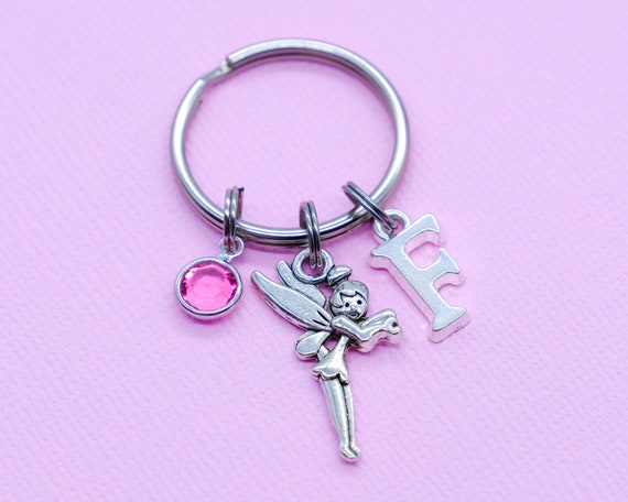 Tinker Bell Fairy Keyring Crystal Birthstone, Initial Letter