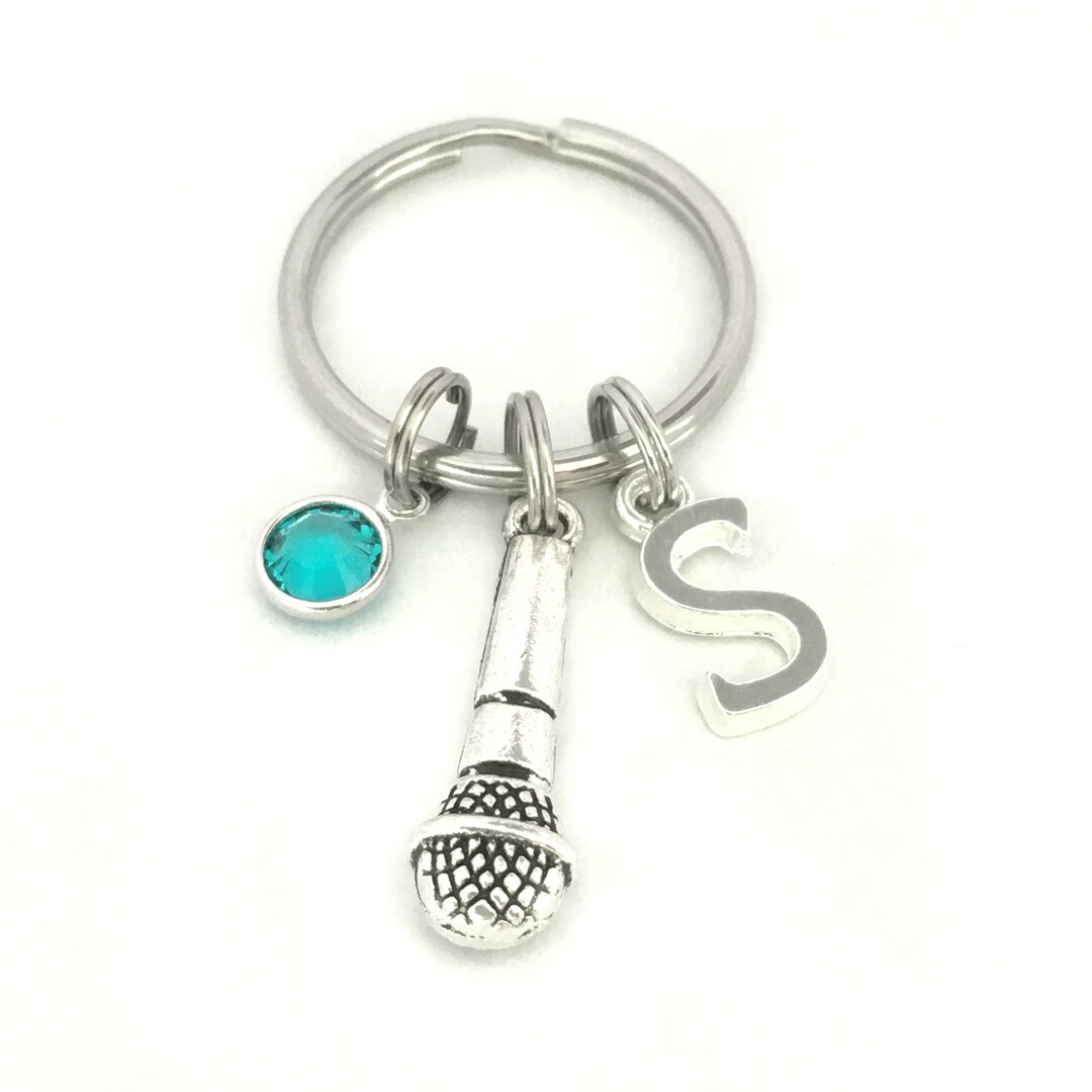 Microphone Keyring Swarovski Birthstone Monogram Initial Etsy