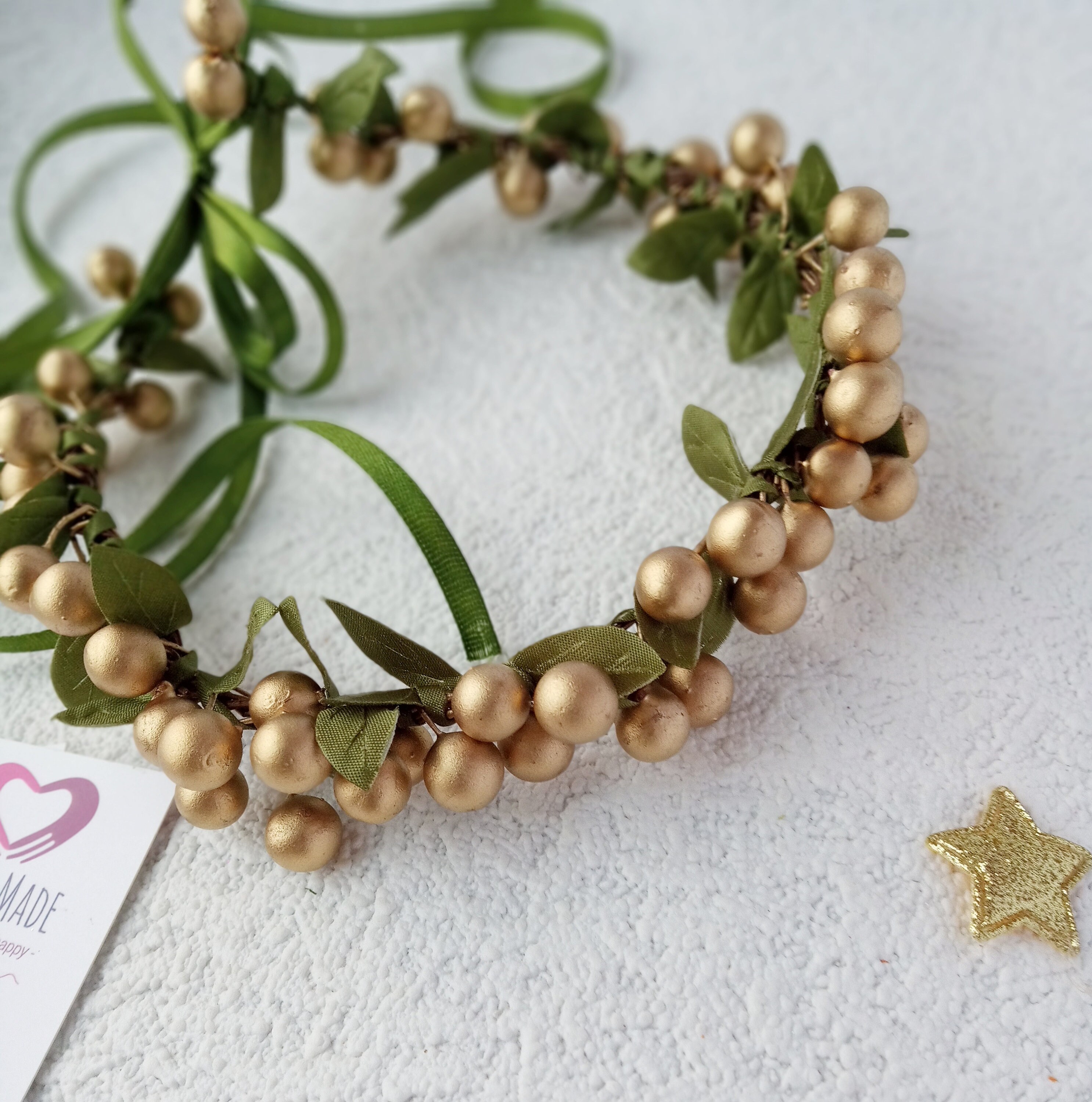 Christmas headband tiara wreath with gold berries and green Etsy