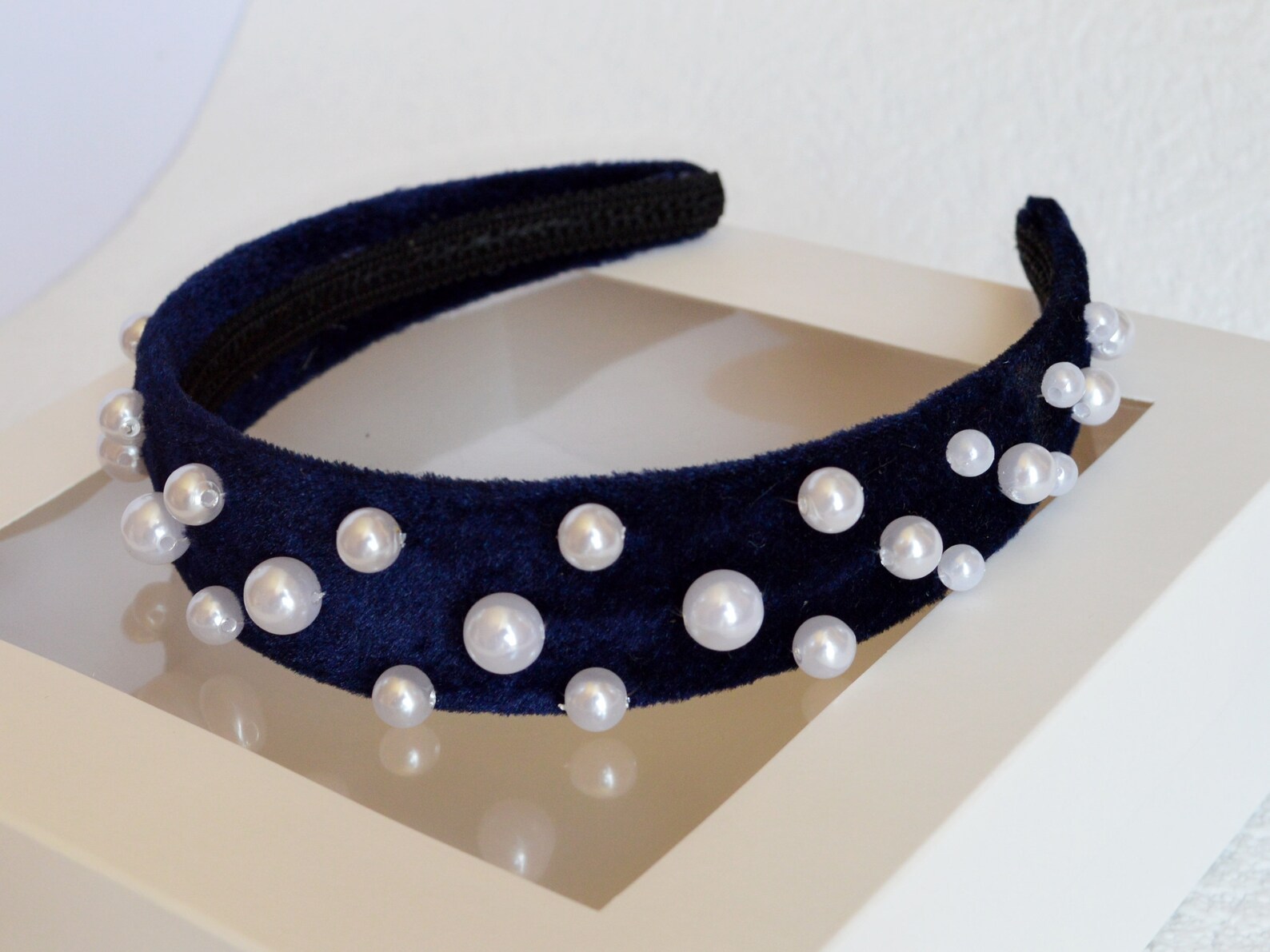 Navy blue velvet headband with pearls Navy blue hair accessory Etsy
