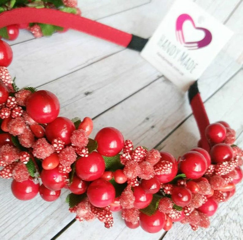 Headband red for adult woman Red berry wreath Tiara red crown adult headdress Red berries Berry headpiece