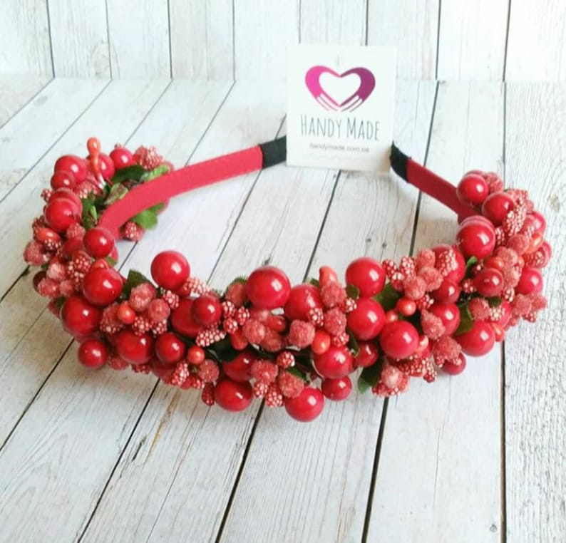 Headband red for adult woman Red berry wreath Tiara red crown adult headdress Red berries Berry headpiece