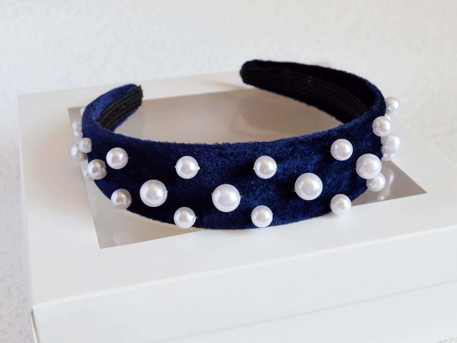 Navy blue velvet headband with pearls Navy blue hair accessory Etsy