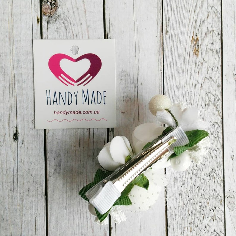 White roses on clips Clip with roses white flowers on clips Alligator clip for girl Alligator clip for wedding Spring Clips for party