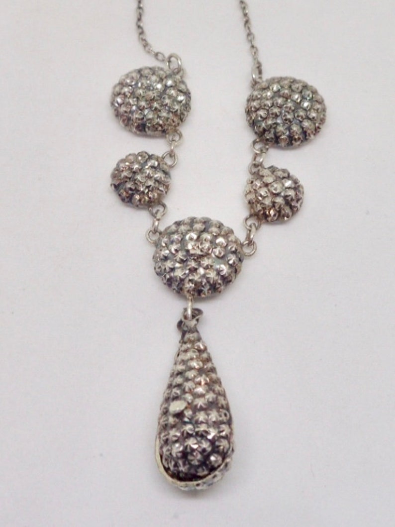 Art Deco Sterling Silver Fringe Antique Dangle Necklace 15.5