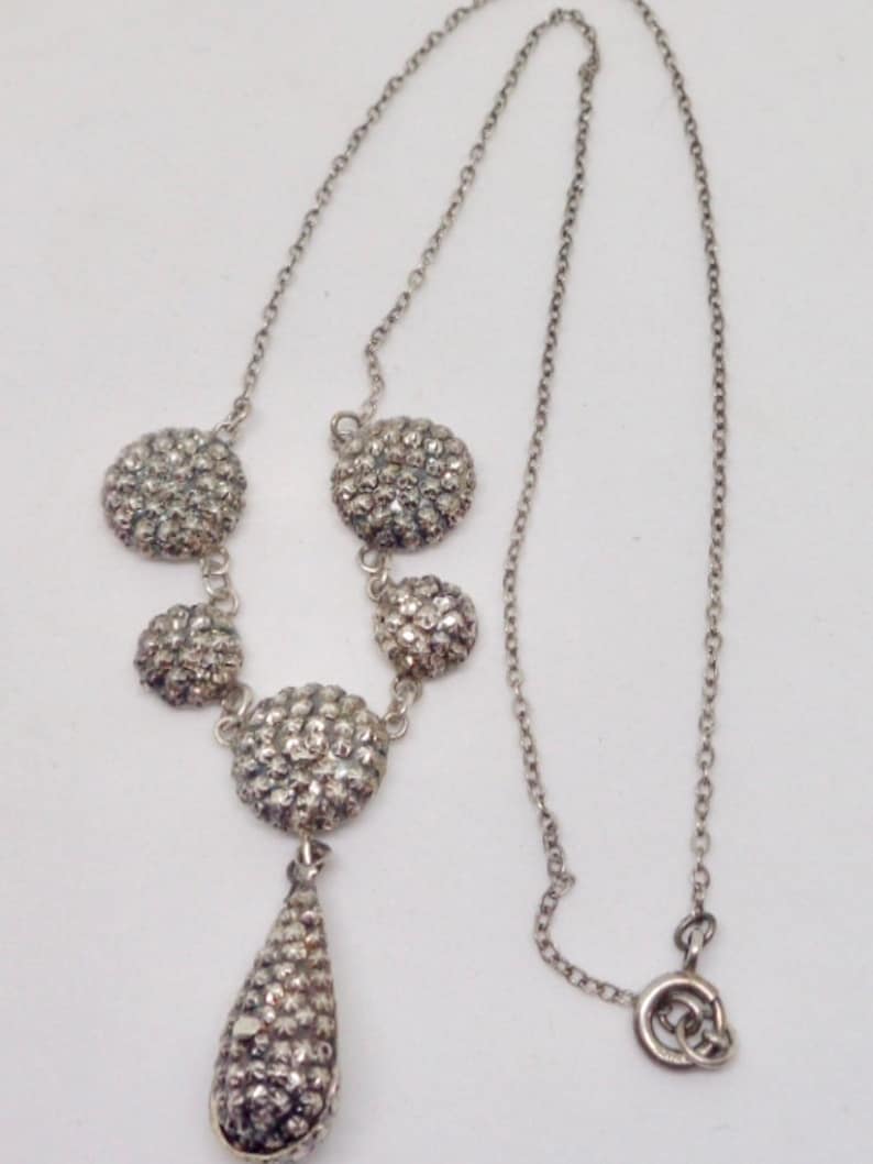 Art Deco Sterling Silver Fringe Antique Dangle Necklace 15.5