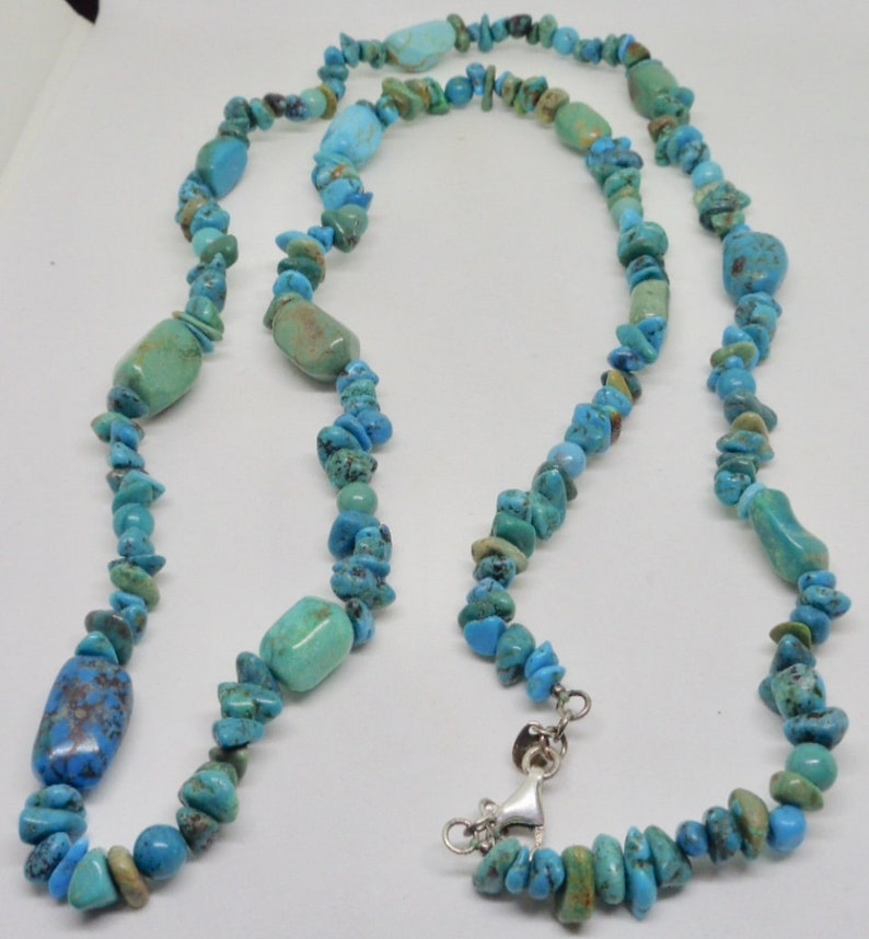 8mm 35.5 Necklace Signed Sterling Silver Chinese Turquoise 10mm