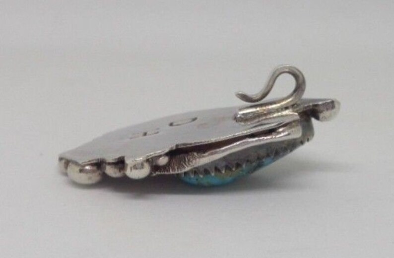 Designer Signed DH Navajo Sterling Silver Natural Turquoise Feather Pendant