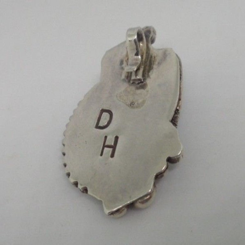Designer Signed DH Navajo Sterling Silver Natural Turquoise Feather Pendant