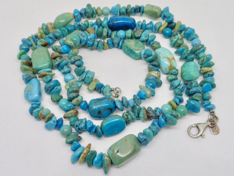 8mm 35.5 Necklace Signed Sterling Silver Chinese Turquoise 10mm
