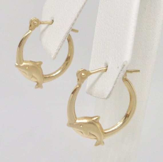 14kt Yellow Gold Dolphin Hoop Earrings
