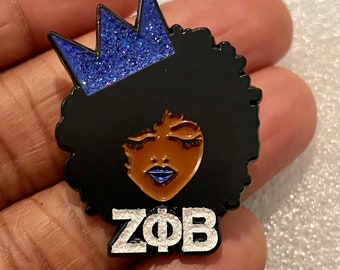 Zeta Phi Beta Sorority, Inc, Crowned FINER WOMAN, Queen Enamel Pin/Black History/ Black Owned/ Black is Beautiful/ Afro Queen