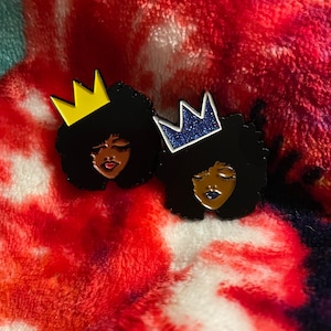 Crowned Melanin Queen Enamel Pin: Black Pride Accessory image 1