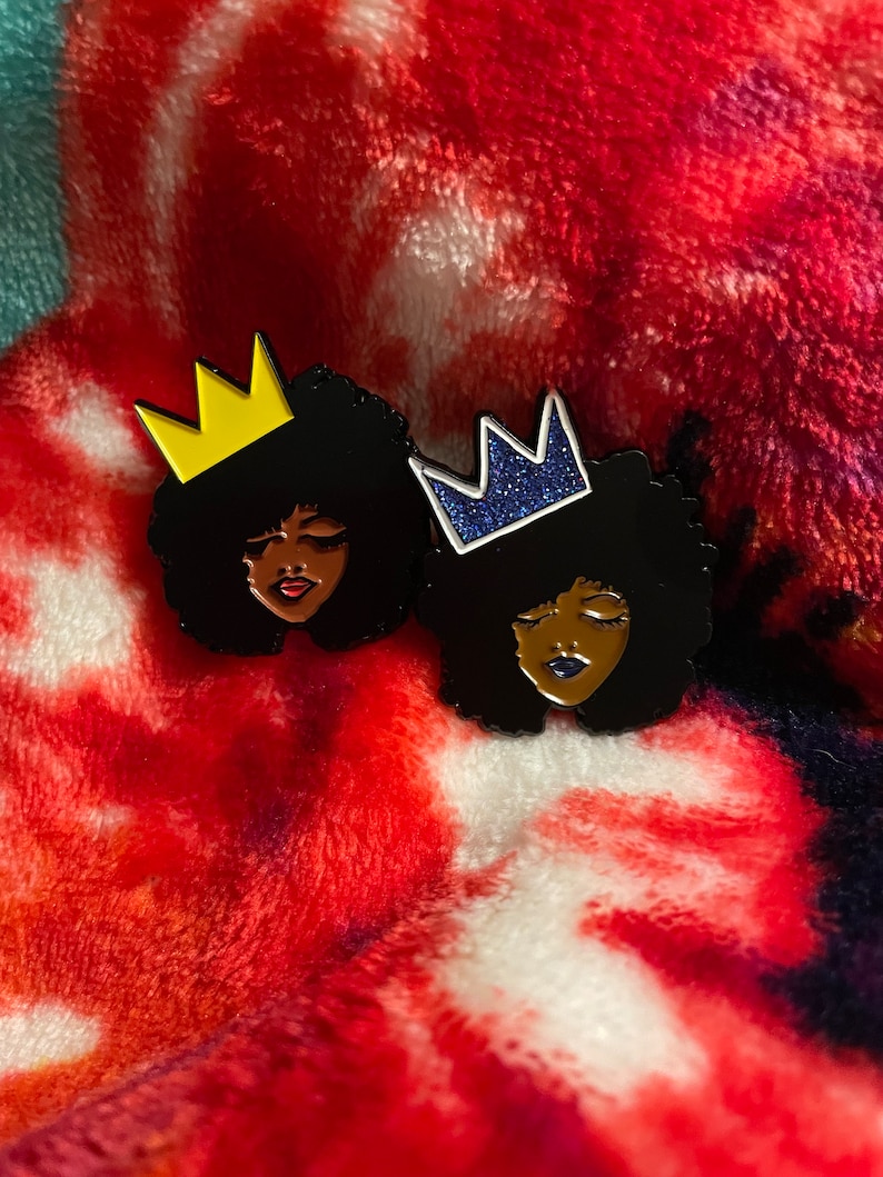 Crowned Melanin Queen Enamel Pin: Black Pride Accessory image 1