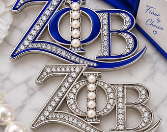 Zeta Phi Beta Royal Blue Pearl Crystal Brooch | 2.25" Sorority Lapel Pin