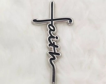 Faith cross shaped enamel pin