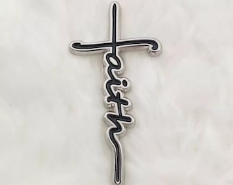Faith cross shaped enamel pin