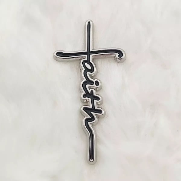 Faith cross shaped enamel pin