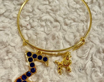 GOLD plated Poodle, and SIGMA with blue jewels, Sigma Gamma Rho, Sorority inspired charm bracelet