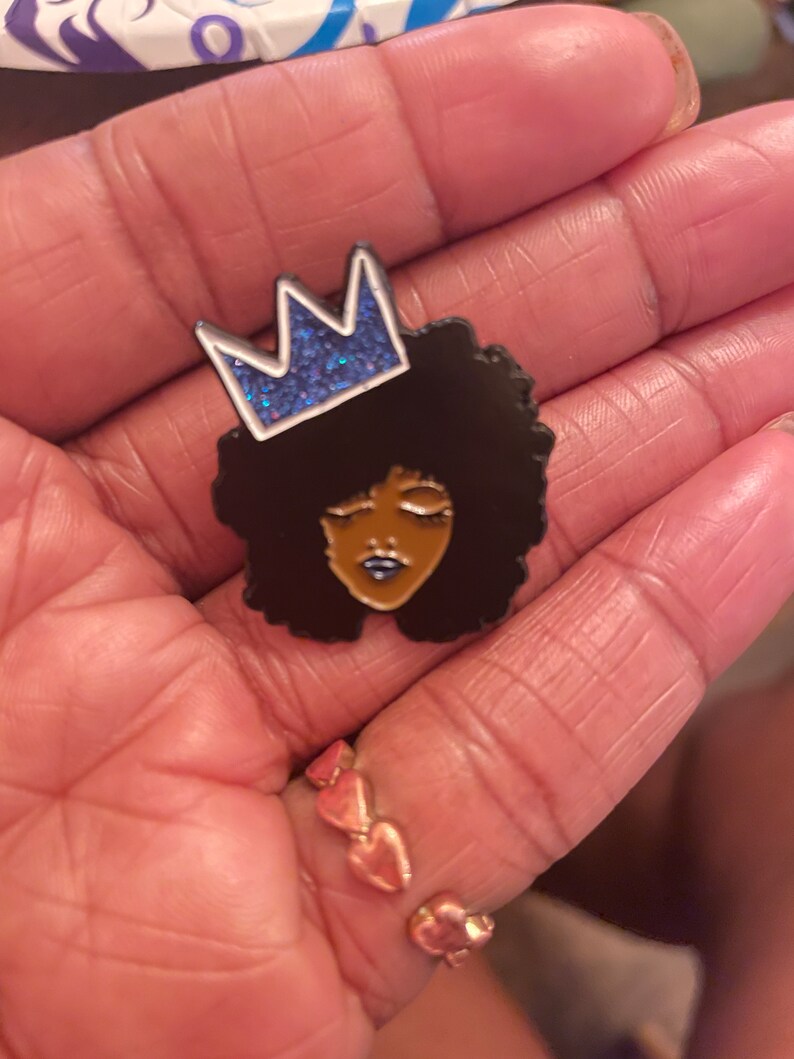 Crowned Melanin Queen Enamel Pin: Black Pride Accessory image 2