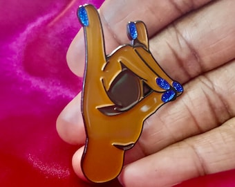 Zeta Phi Beta Sorority Lapel Pin: Kitty Hand Sign With Glitter