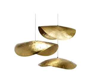 Gold Leaf Pendant Light, hammered Brass Light Fixture, Lotus lamp pendant light