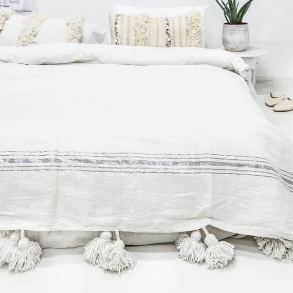 Beautiful Moroccan Pom Pom Blanket Moroccan Throw Blanket Etsy